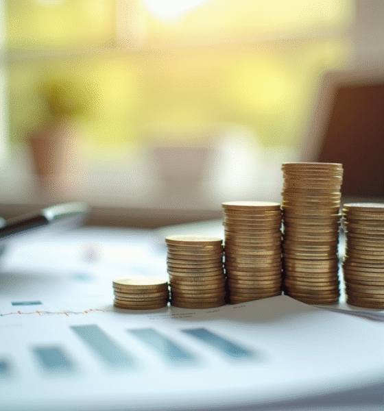 Bureau professionnel avec pièces et calculatrice pour investissement