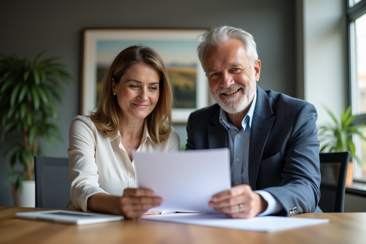 Couple d'adultes en réunion immobiliere professionnelle