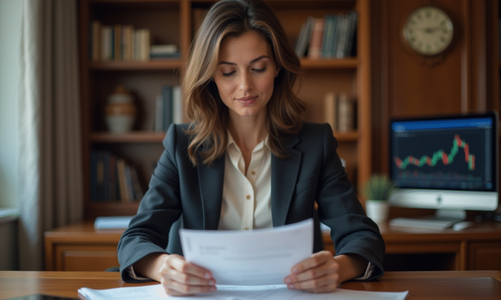 Femme en blazer dans un bureau à domicile
