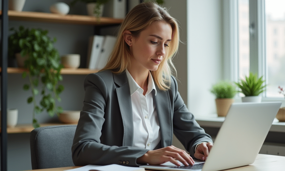 Femme professionnelle au bureau scandinave moderne