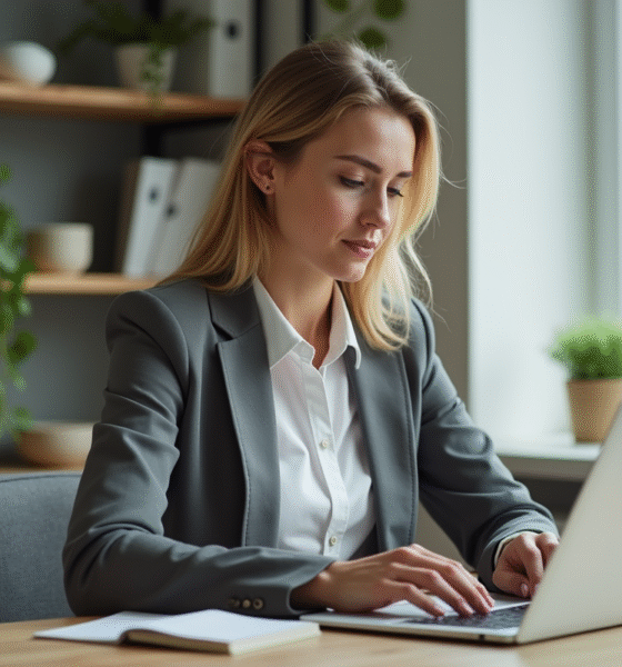 Femme professionnelle au bureau scandinave moderne