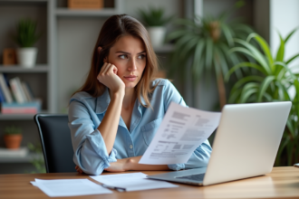 Femme au bureau évaluant une voiture avec documents