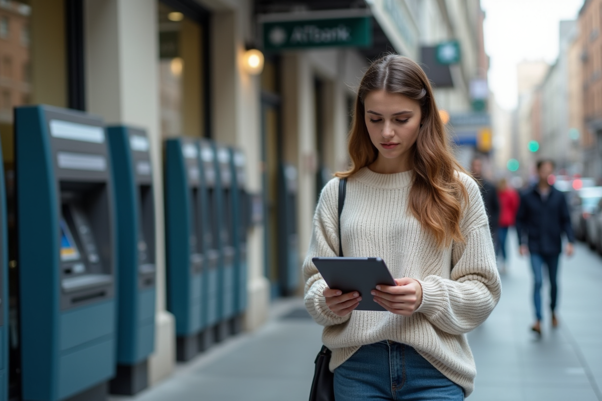 Jeune femme dans la rue utilisant une tablette