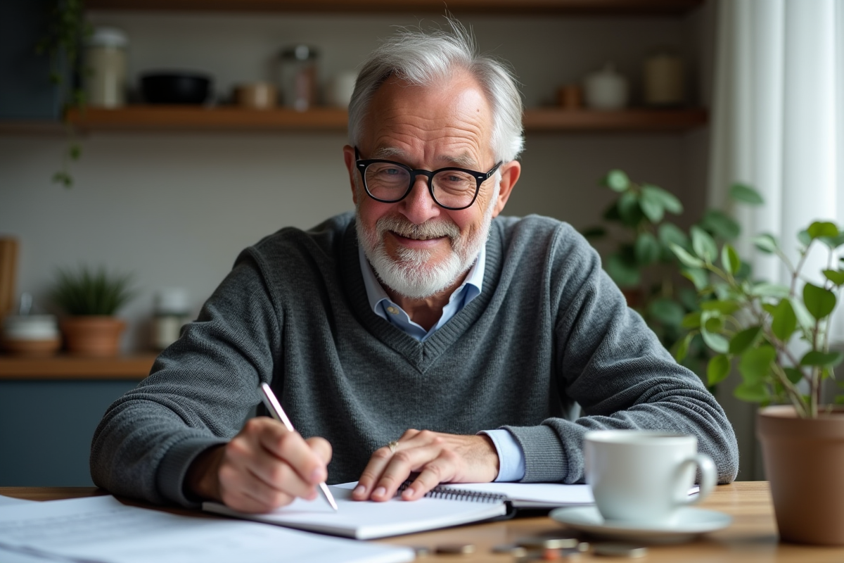 Homme calculant ses finances avec un carnet à la maison