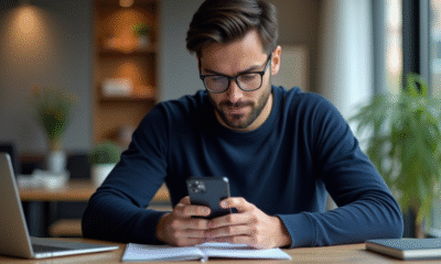 Jeune homme regardant son smartphone avec portefeuille crypto